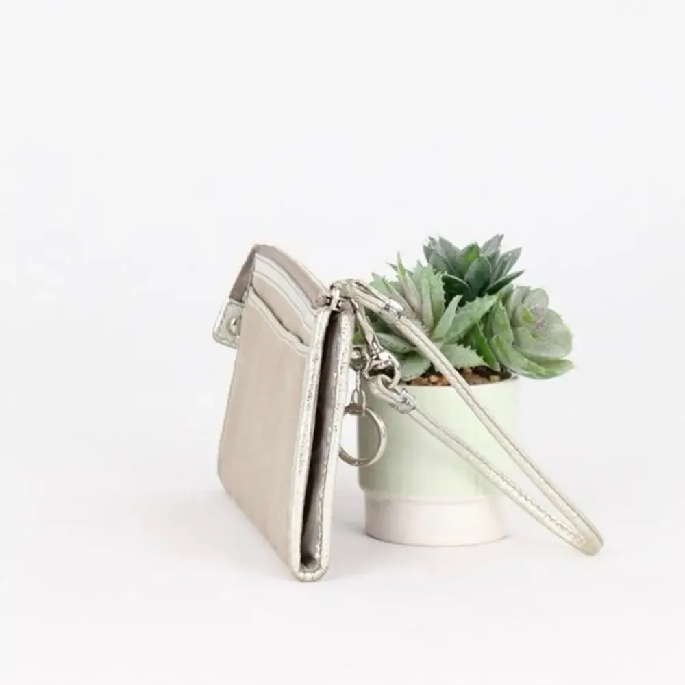 Coach Poppy Metallic Silver Signature Wristlet Wallet